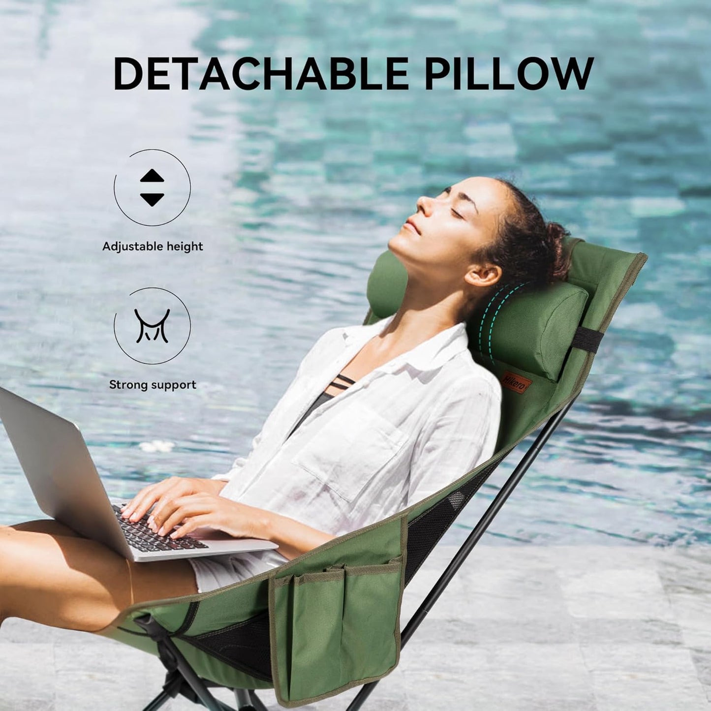 Portable High Back Camping Chair, Support Heavy Duty 440 lbs, Lightweight Folding Chair with Adjustable Pillow for Hiking, Beach, Backpacking