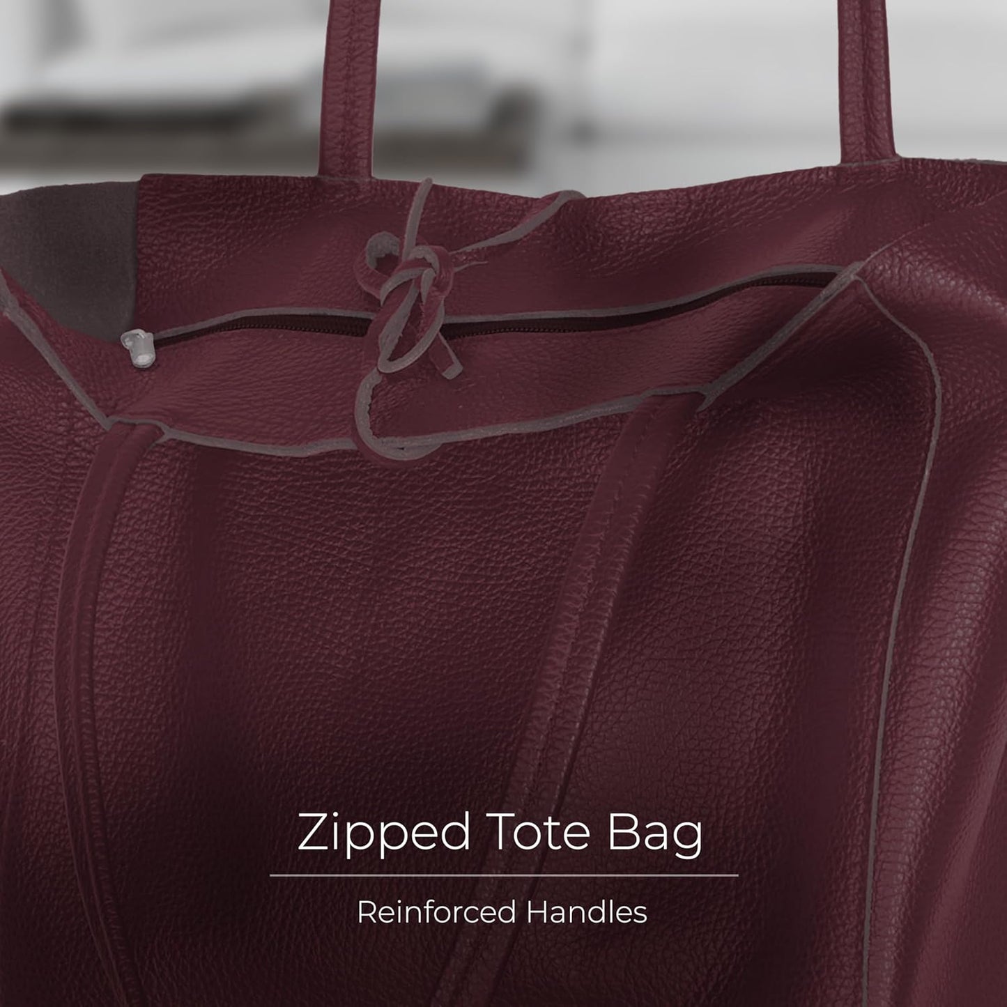 Italian Calf Leather Tote for Women with Zipper, Inner Pocket & Flat Base | Soft Unlined Shopper for Work & Travel