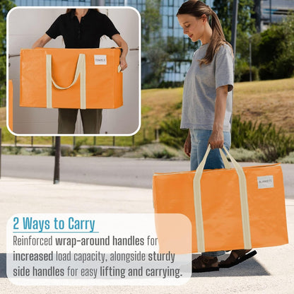 VENO 10 Pack Moving Bags, Heavy Duty, Moving Boxes Alternative, Packing Storage Supplies, Dorm Room Essentials with Zipper for Clothes, Extra Large Packaging Totes (Seasonal Autumn Orange, 10 Pack)