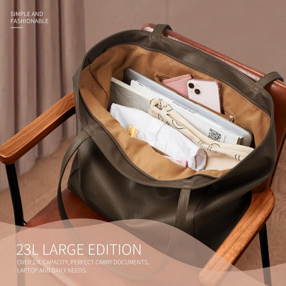 KALIDI Large Tote Bag Vegan Leather Casual Zipper Work Bag Weekender Hobo for Women 23L Oversize Shoulder Travel Purse