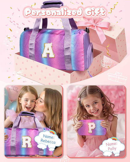 Daughter Birthday Gifts-Girl Gym Bag with Shoe Compartment, Kid Personalized Weekender Overnight Bags, Initial Travel Tote with Makeup Pouch, Graduation Gift for Girls (Letter Y)