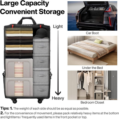 mixi Travel Bag with Wheels Expandable Foldable Luggage Bag Collapsible Rolling Travel Bag Duffel Bag Large Capacity Suitcase for Men Women, Black