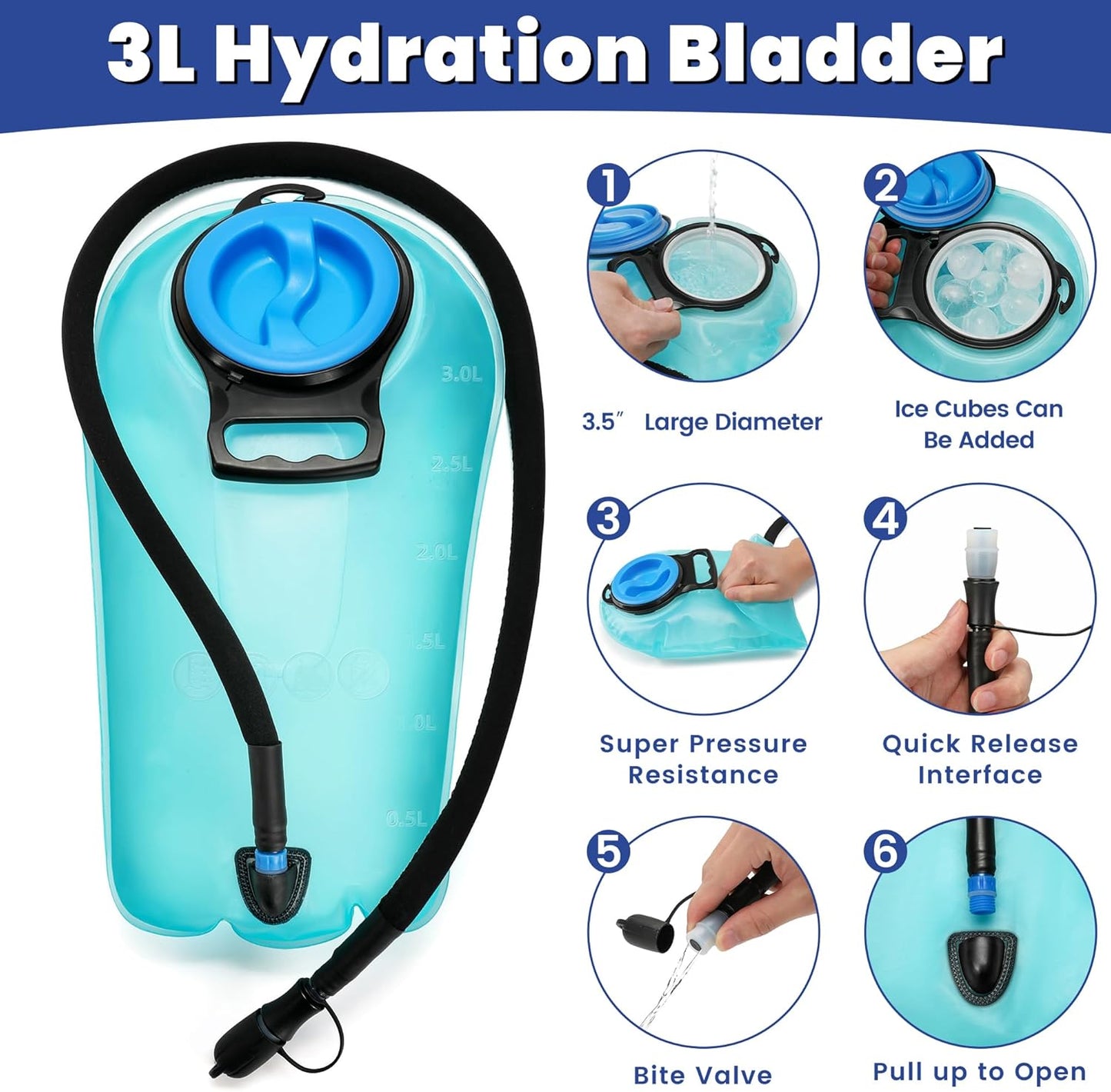 1050D Tactical Hydration Backpack with 3L TPU Water Bladder, Military Molle Water Backpack Perfect for Men & Women, Hydration Pack for Hiking, Biking, Running, Climbing, Hunting, Daily Use