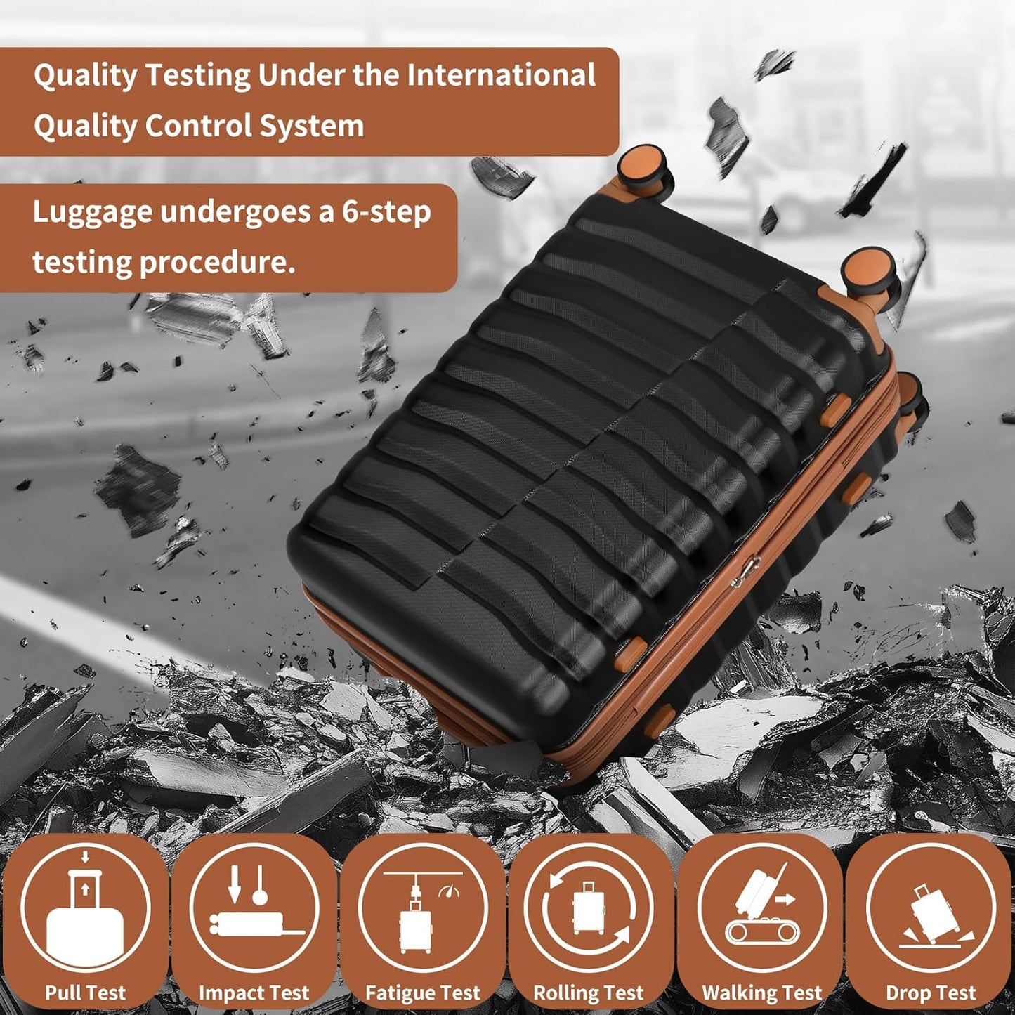 5-Piece Luggage Set, Lightweight ABS+PC Hard Shell Suitcase with YKK Zipper & TSA Lock for Family, Black Brown, 14in/18in/20in/24in/28in