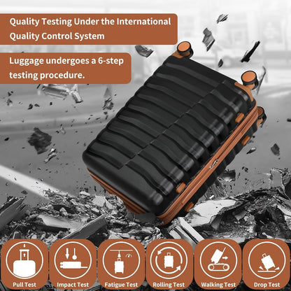 5-Piece Luggage Set, Lightweight ABS+PC Hard Shell Suitcase with YKK Zipper & TSA Lock for Family, Black Brown, 14in/18in/20in/24in/28in