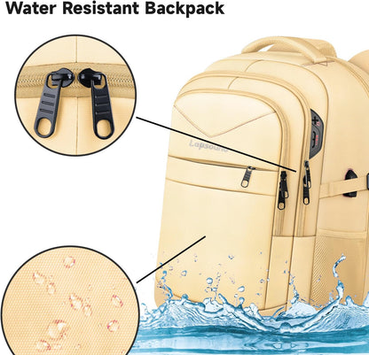 Lapsouno Extra Large Backpack, Laptop Backpack, Carry on Backpack, Sturdy 17 Inch TSA Friendly with USB Port, College School Bag Gifts for Men Women, Light Yellow