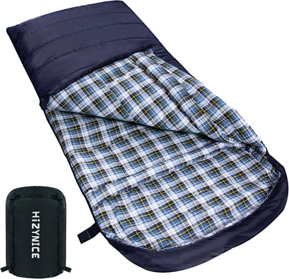 0 Degree Sleeping Bag 100% Cotton Flannel XXL for Adults Big and Tall Cold Weather Winter Zero Degree Camping,Free Compression Sack