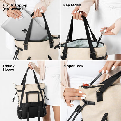 Sherpani Tempest, Anti Theft Convertible Backpack Tote, 14L Travel Backpack, Travel Gifts for Women, Handbags, RFID Protection, Metal Hardware, Fits 15” Laptop (No Sleeve) (Straw)