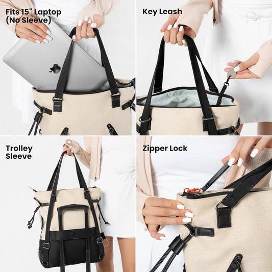 Sherpani Tempest, Anti Theft Convertible Backpack Tote, 14L Travel Backpack, Travel Gifts for Women, Handbags, RFID Protection, Metal Hardware, Fits 15” Laptop (No Sleeve) (Straw)