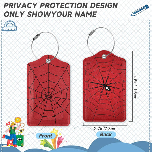 Halloween Red Spider Web Luggage Tags, 2 Pack Travel Cruise Tags for Suitcases,Cute Identifiers with Privacy Flap, Baggage Tags for Women Men Kids Backpack Handbag
