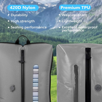 2025 Vacuum Bags for Travel with See-Through Window & 5KPa Pump Space Saver Vacuum Seal Bags for Clothing Travel IP67 Reusable Packing Organizers for Luggage, Backpack, Suitcase Grey 2PC+Pump