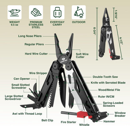 MOSSY OAK Multitool, 19-in-1 Stainless Steel Multi Tool Pliers, Survival Tools with Fire Starter, Window Breaker, Whistler, Self-locking EDC Gear with Sheath for Outdoor, Survival, Camping, Hiking