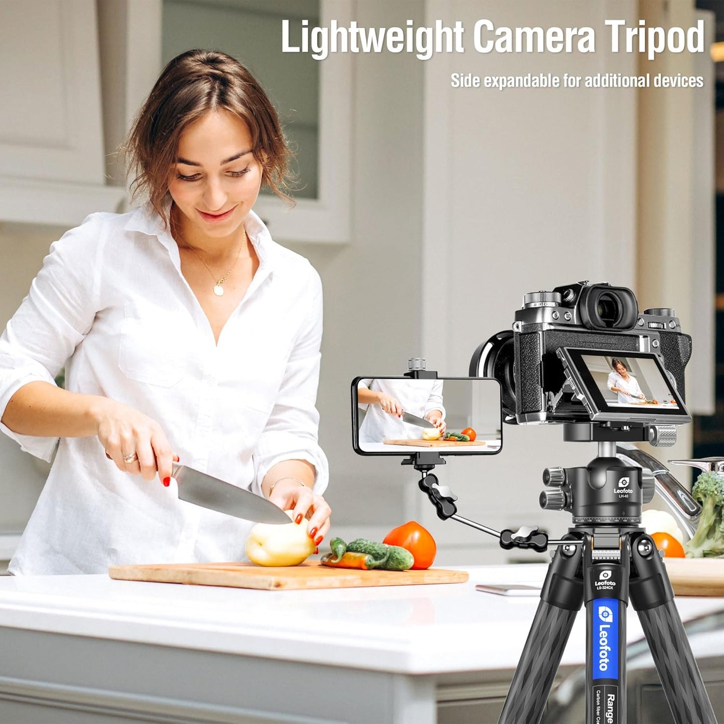 Carbon Fiber Lightweight Travel Tripod, 68" Professional Video Tripod for Mirrorless Camera/DSLR with Carry Bag, Max Load 33.07lb