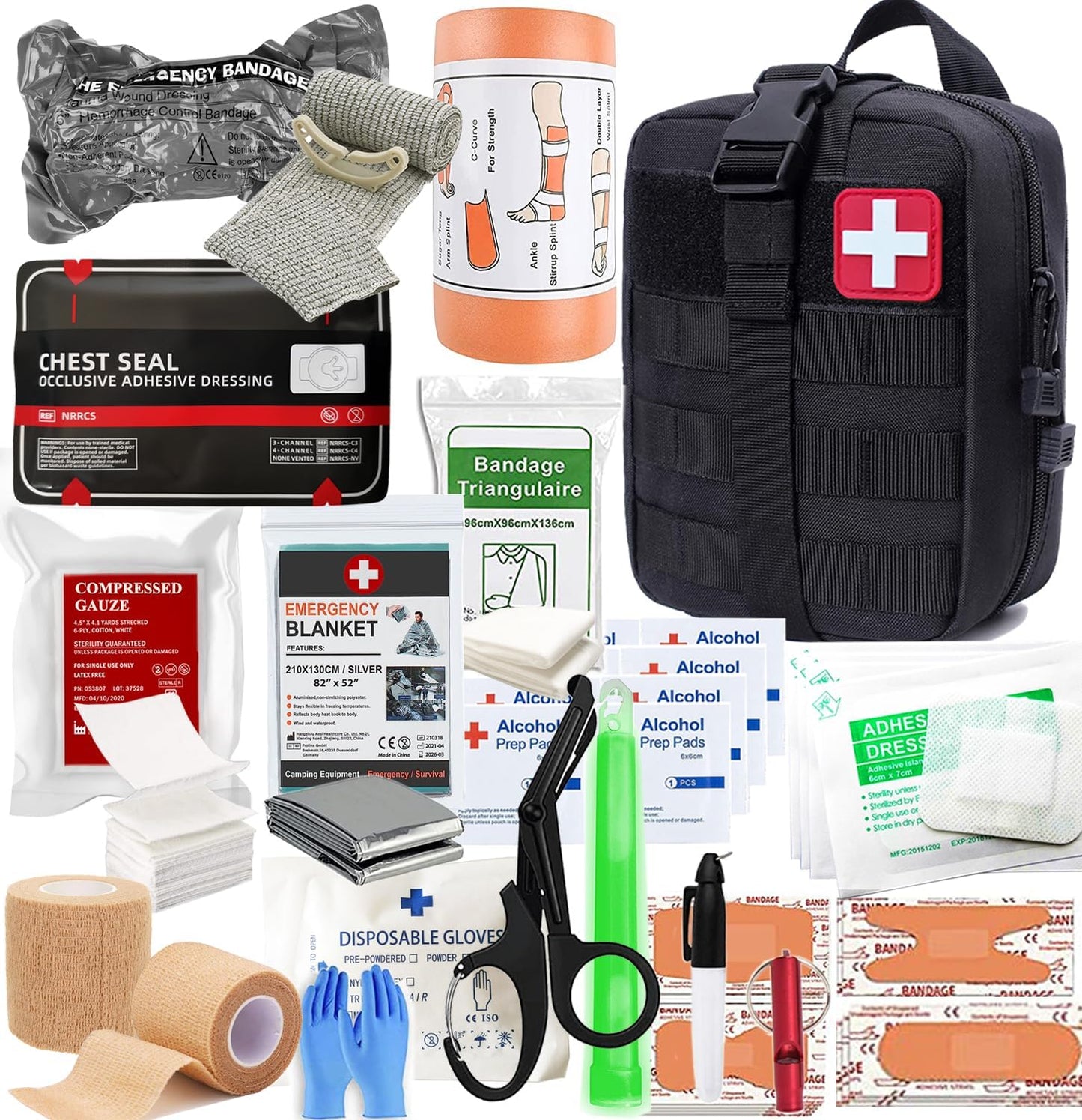 IFAK Kit Trauma Kit Military Medical First Aid Kits Bleeding Contral Emergency Survival Bug Out Bag for Camping Gear Supplies Hiking (Black)
