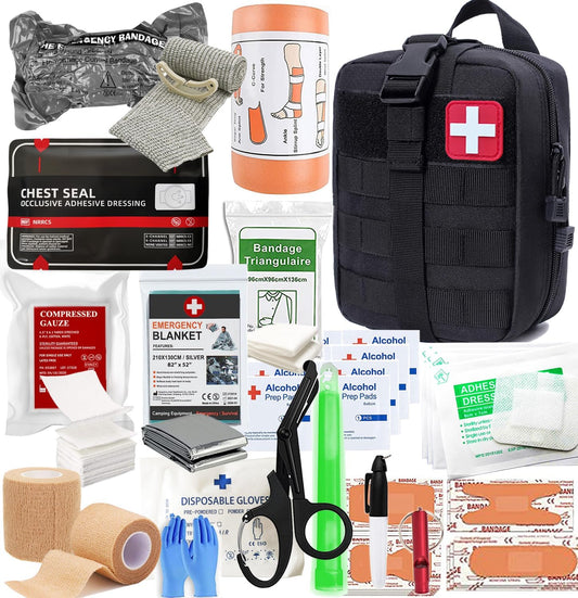 IFAK Kit Trauma Kit Military Medical First Aid Kits Bleeding Contral Emergency Survival Bug Out Bag for Camping Gear Supplies Hiking (Black)