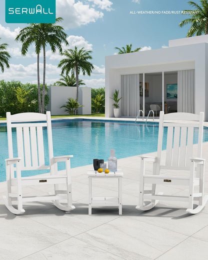 SERWALL Outdoor Rocking Chair, HDPE Patio Rocking Chair All-Weather Porch Rocker for Balcony, Yard, White