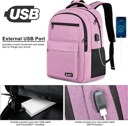 Backpack for Women, School Backpack for Teen Girls College Back pack with USB Charging Port, Pink