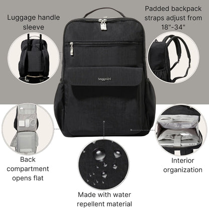 Baggallini Everyday Laptop Backpack - 11x15.5 Lightweight Water-Repellent Nylon Travel Bag w/Padded Laptop Sleeve & RFID