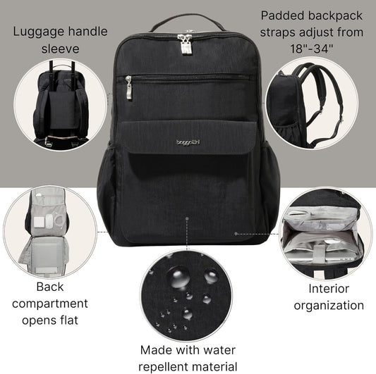 Baggallini Everyday Laptop Backpack - 11x15.5 Lightweight Water-Repellent Nylon Travel Bag w/Padded Laptop Sleeve & RFID