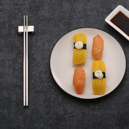 DEVICO Camping Utensils, Portable Travel Utensils with Case, Stainless Steel Reusable Silverware for Lunch Adult, 5Pcs Cutlery Set Includes Knife Spoon Fork Chopsticks and Case (Silver)