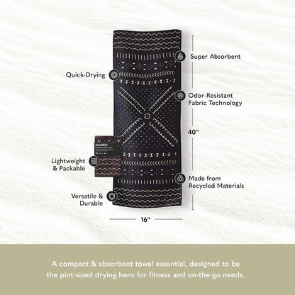 Nomadix Mini Towel - Perfect for Beach, Pool, Travel, Camping, Yoga - Made with Recycled Materials - Super Absorbent - Sand Resistant - Mud Cloth - 16x40