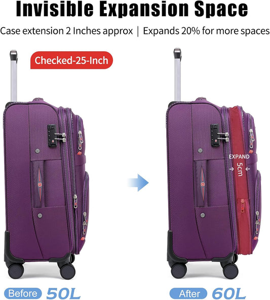 Softside Expandable Luggage with 4 Spinner Wheels, Durable Checked-Luggage Suicase (Purple, 25-Inch)