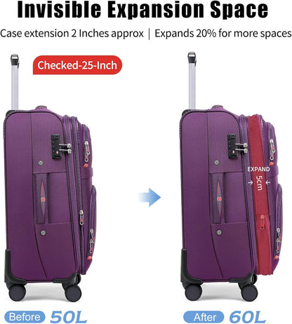 Softside Expandable Luggage with 4 Spinner Wheels, Durable Checked-Luggage Suicase (Purple, 25-Inch)