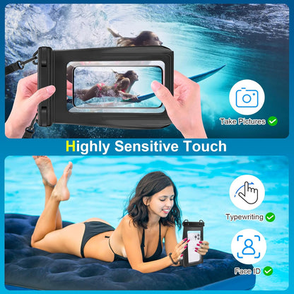 Large Waterproof Phone Pouch Floating, Universal Waterproof Phone Case for iPhone 15 Pro Max 14 Plus 13 12 11 Samsung up to 7.2'', IPX8 Water Proof Cellphone Dry Bag for Beach Pool Swimming Black