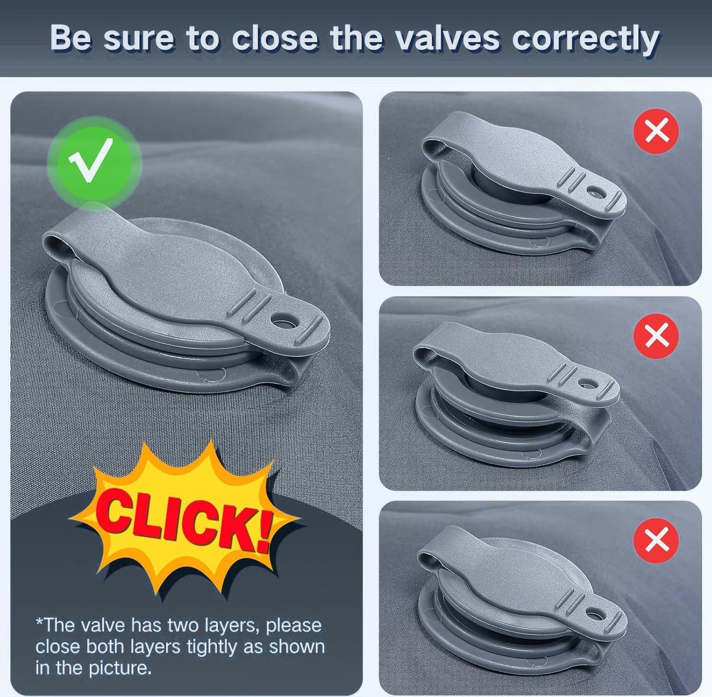 Double Sleeping Pad Camping, Self Inflating 6'' Extra-Thick 2 Person Pillow Built-in Foot Pump Waterproof Inflatable Sleeping Mat Backpacking, Tent, Hiking, Portable Camping Pad (Light Gray)