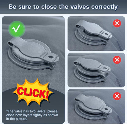 Double Sleeping Pad Camping, Self Inflating 6'' Extra-Thick 2 Person Pillow Built-in Foot Pump Waterproof Inflatable Sleeping Mat Backpacking, Tent, Hiking, Portable Camping Pad (Light Gray)