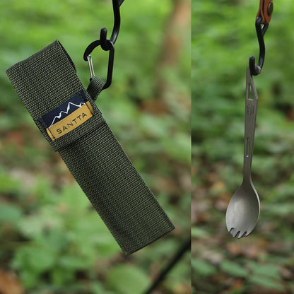 SANTTA Titanium Camping Utensil Set, Titanium(Ti) Spork, Spoon Fork & Bottle Opener Combo Camping Cutlery 2-PC Set