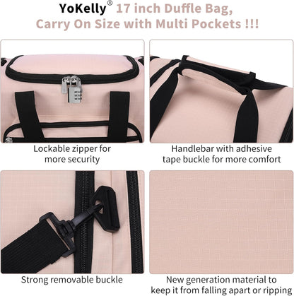 Small Gym Duffle Bag - 17 inch Carry On Weekender Bag for Travel Sport (17x10x9 in) - Pink