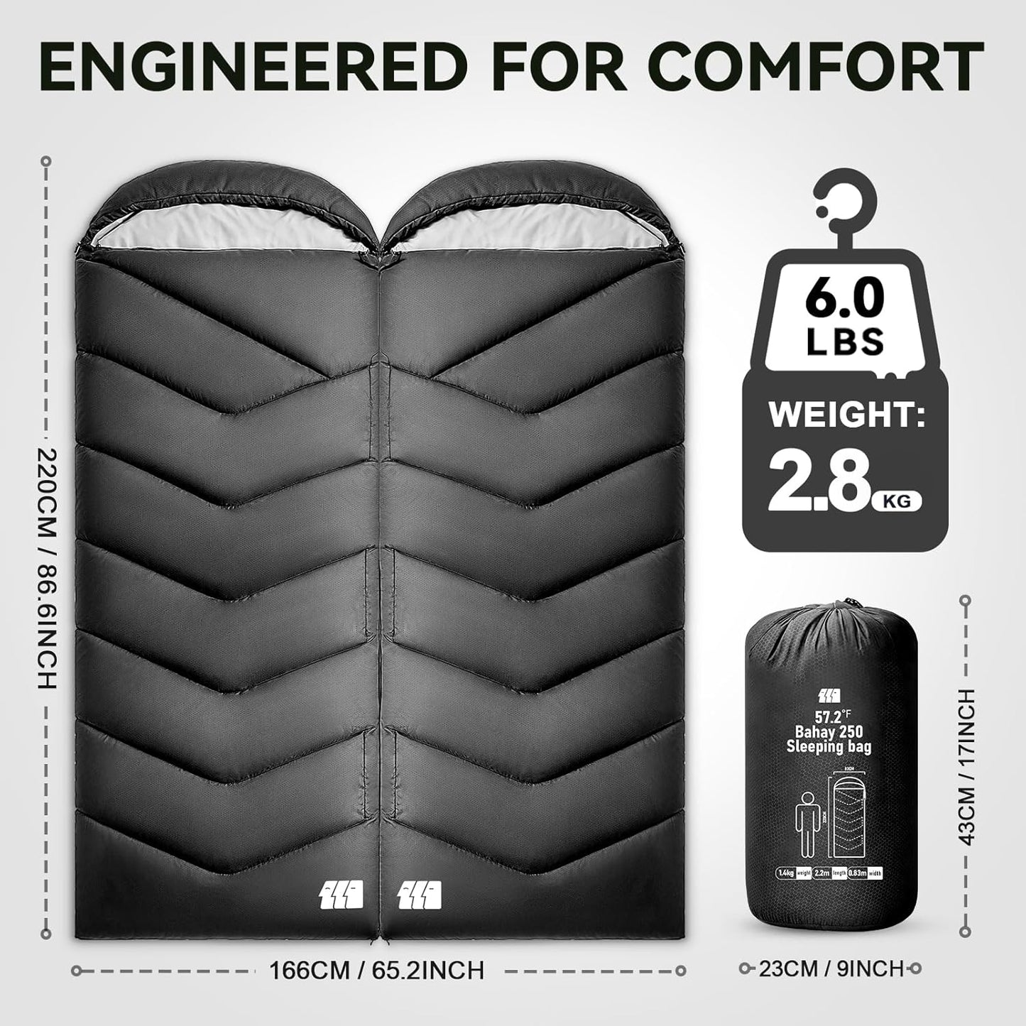 Sleeping Bags for Adults Cold Weather,Portable, Waterproof,Lightweight Camping Sleeping Bag for Tall Girls Boys with Compression Sack for Warm Camping, Hiking, Outdoor & Indoor