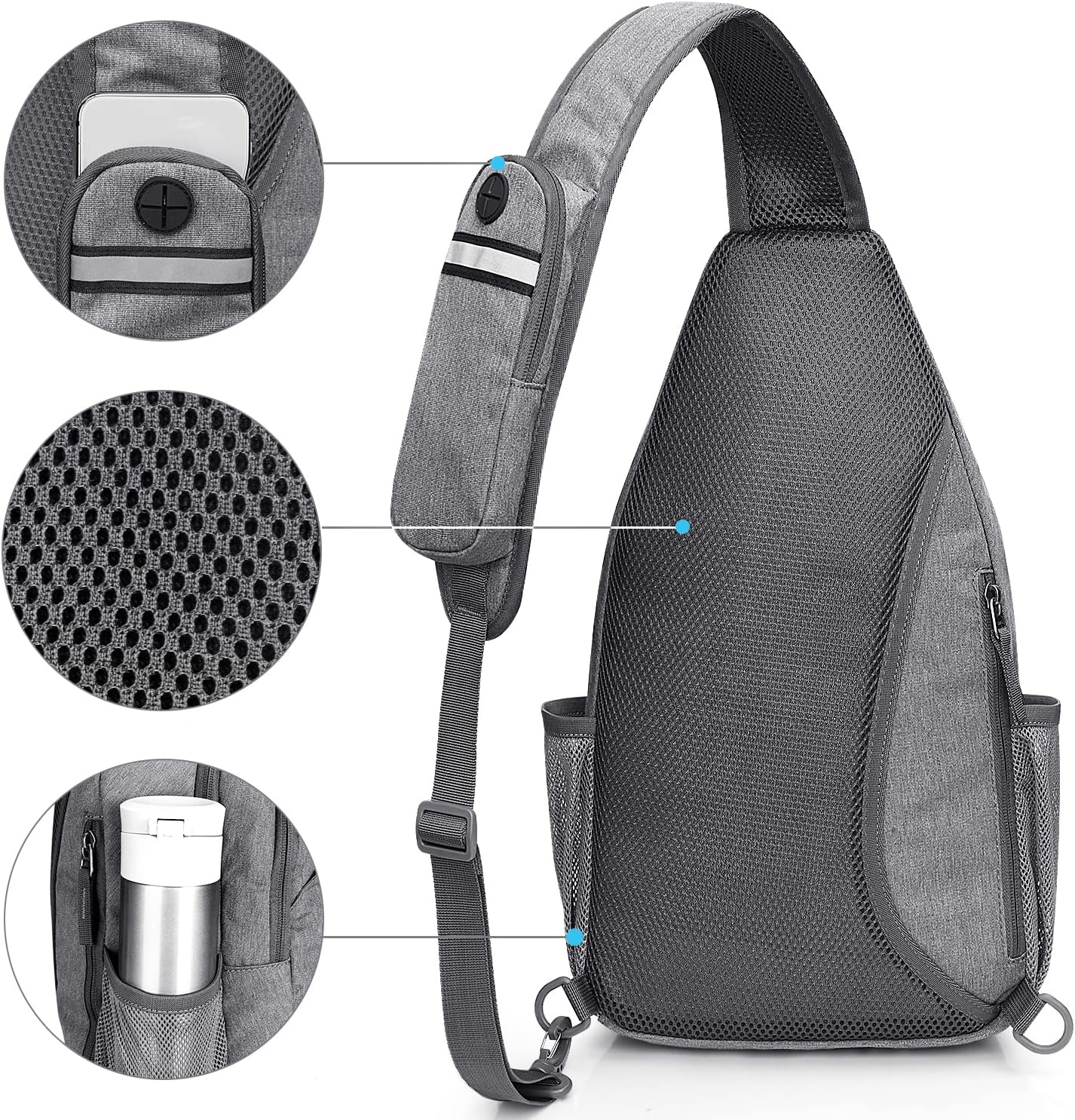 G4Free Sling Bag RFID Blocking Sling Backpack Crossbody Chest Bag Daypack for Hiking Travel(Gray)