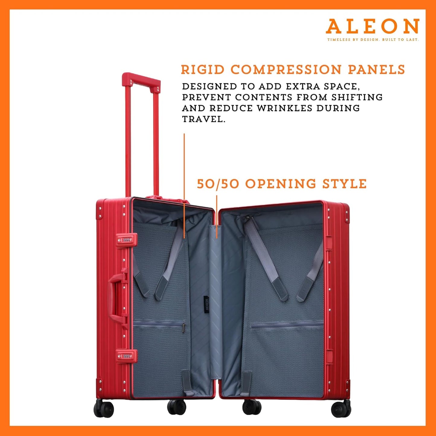 Aleon All Aluminum Lightweight 26" Carry-On Luggage - Hardside Carry-On Suitcase, TSA Approved, Hard Shell Suitcase for Travel, Airline Approved Hard Spinner Wheels Luggage (Ruby)