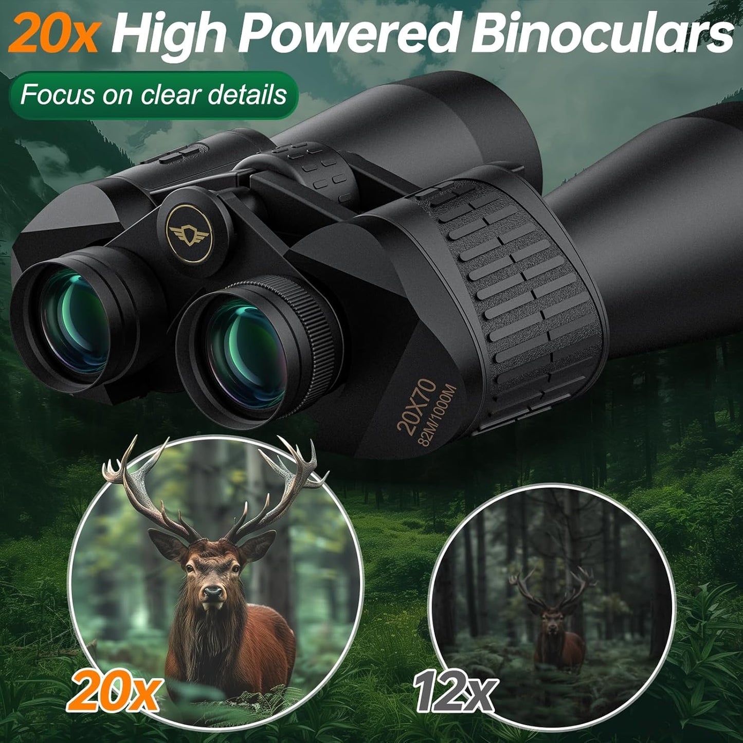 20x70 Binoculars for Adults High Powered - Aurosports HD Binoculars with Clear Low Light Vision - BAK4 Prism Large View for Bird Watching Hunting Travel Outdoor Sports Cruise