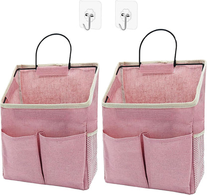 2pcs Wall Hanging Storage Bag,Wall Hanging Organizer Bags with Pockets, Wall Organizer Storage for Dormitory Bathroom Bedroom Kitchen(Pink)