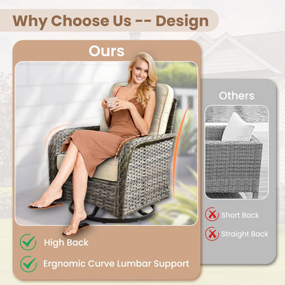 HOOOWOOO Patio Furniture Set,7 Pieces Outdoor Conversation Set,All Weather Wicker Loveseat Sofa Set with High Back Swivel Rocking Chairs Tables,Beige
