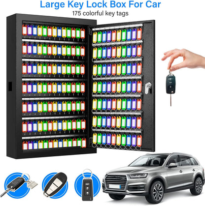 175 Keys Key Lock Box, Anti-Theft Key Cabinet with Key Tags, Key Organizer Wall Mount for Car Garage House Rental Office Business