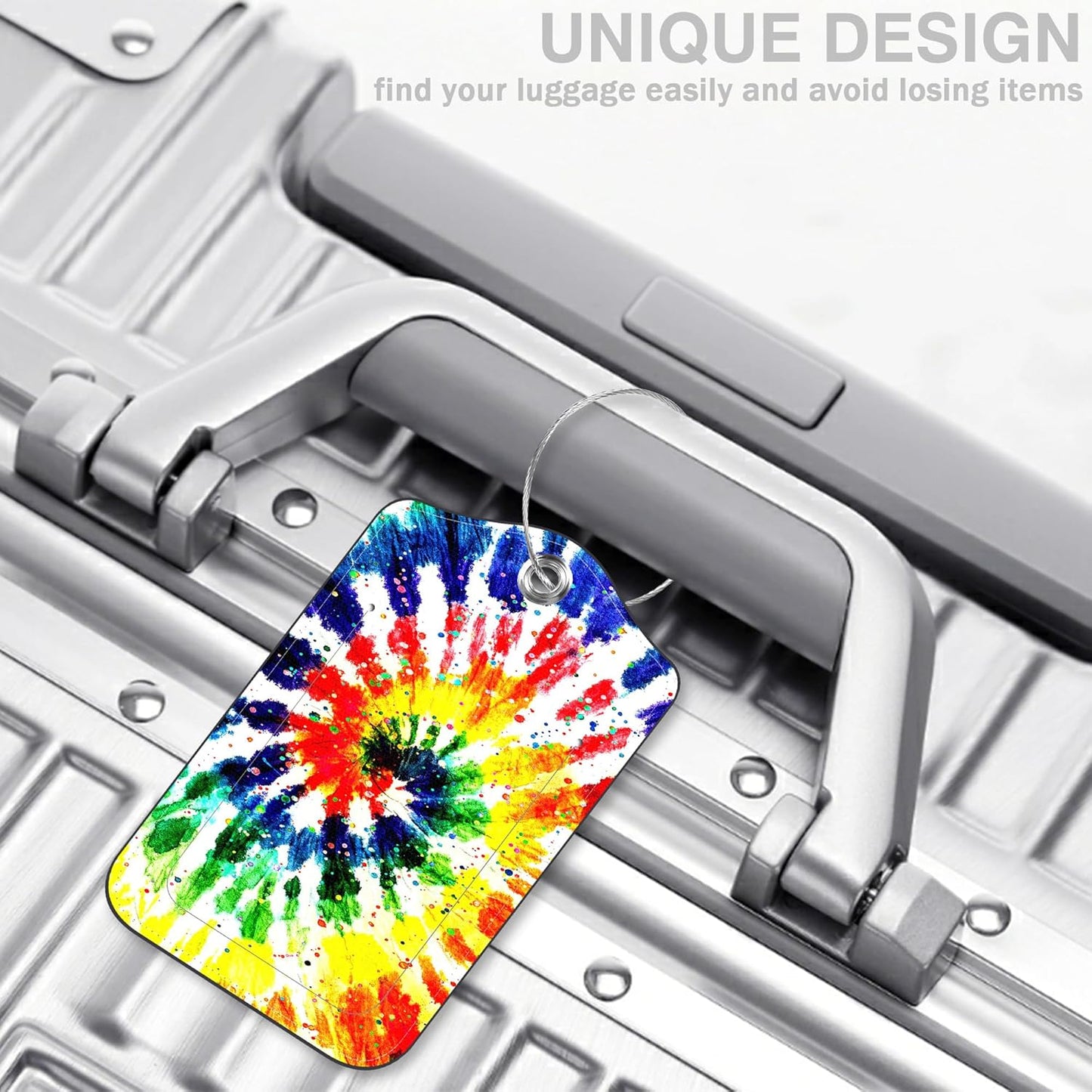 2 Pack Luggage Tags for Suitcases Colorful Rainbow Tie Dye Leather Luggage Tags Privacy Cover ID Label with Stainless Steel Loop and Address Card for Women Men Travel Bag Backpack
