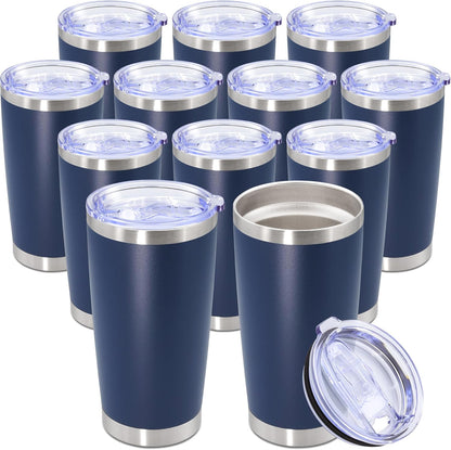 20oz Tumbler Bulk Stainless Steel Tumbler Cup with Lid Vacuum Insulated Double Wall Travel Mug, Durable Powder Coated Travel Coffee Tumbler Mug for Hot & Cold Drinks, Navy,12 Pack