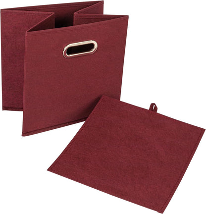 Household Essentials Fabric Storage Cube Bins, 6 Piece Set, Strong Poly-Woven Fabric, Chipboard Sides, Grommet Front Handle, Stackable and Foldable, Classic Design, Burgundy