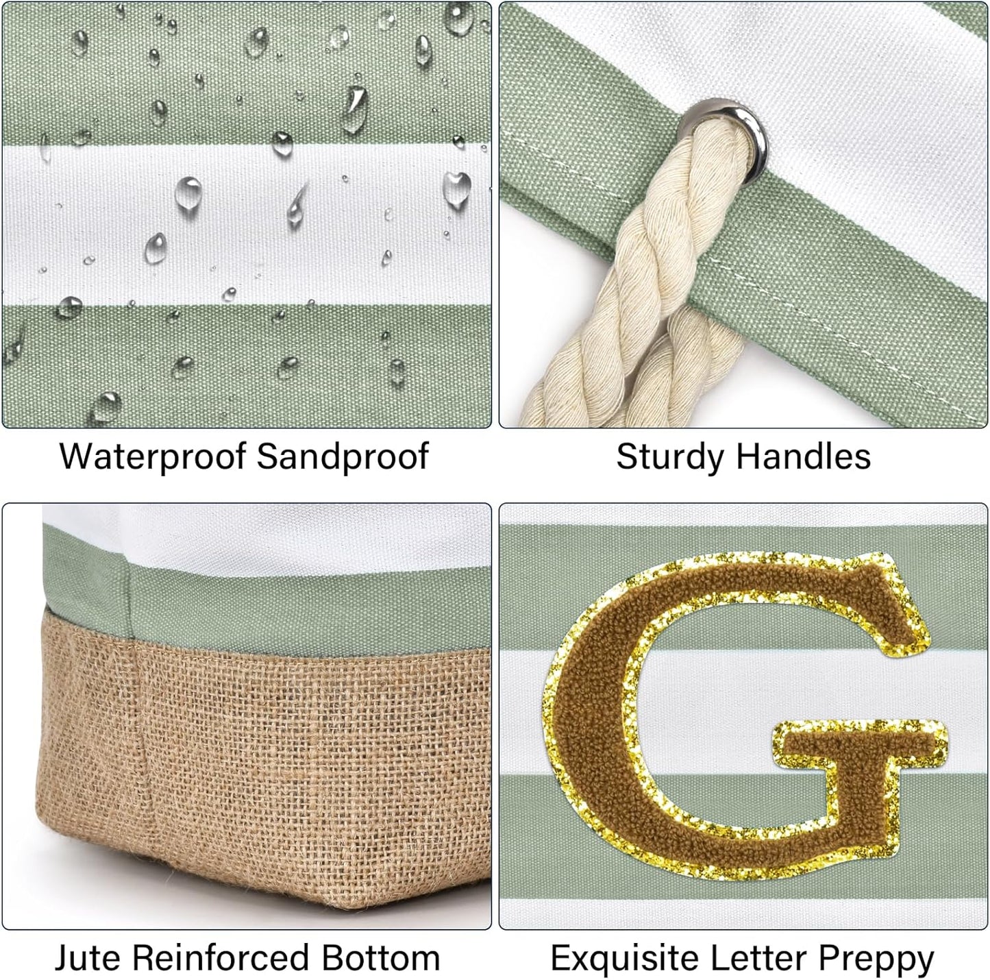 Becokan Beach Bag Initial Beach Tote with Makeup Bag for Travel Work Storage Personalized Birthday Gifts for Women Her