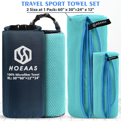 HOEAAS 2 Pack Microfiber Camping Towels, Quick Dry Towel, Super Absorbent Ultra Compact Travel Towel Soft Lightweight Sports Towel for Sweat Fast Drying Towels for Pool,Gym,Hiking,Backpacking,Fitness