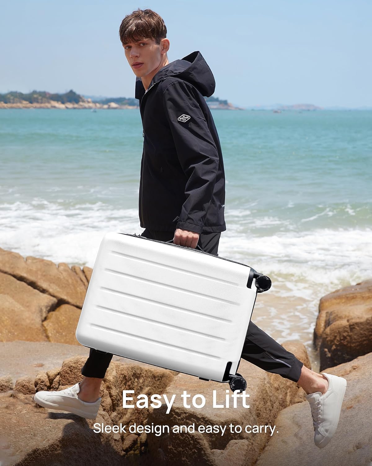 Carry On Suitcase, 20 Inch Carry-On Luggage with Double Spinner Wheels, Dry Wet Separate Design, PC Hard Case Suitcase, Lightweight Travel Luggage, TSA Approved (Solid White, Danube)