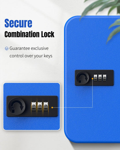 Uniclife 20 Keys Key Lock Box with Code, Wall Mount Lock Box for Keys with Code, Key Organizer with Tags, Key Cabinet, Key Storage Box for Home Office & Company, Blue