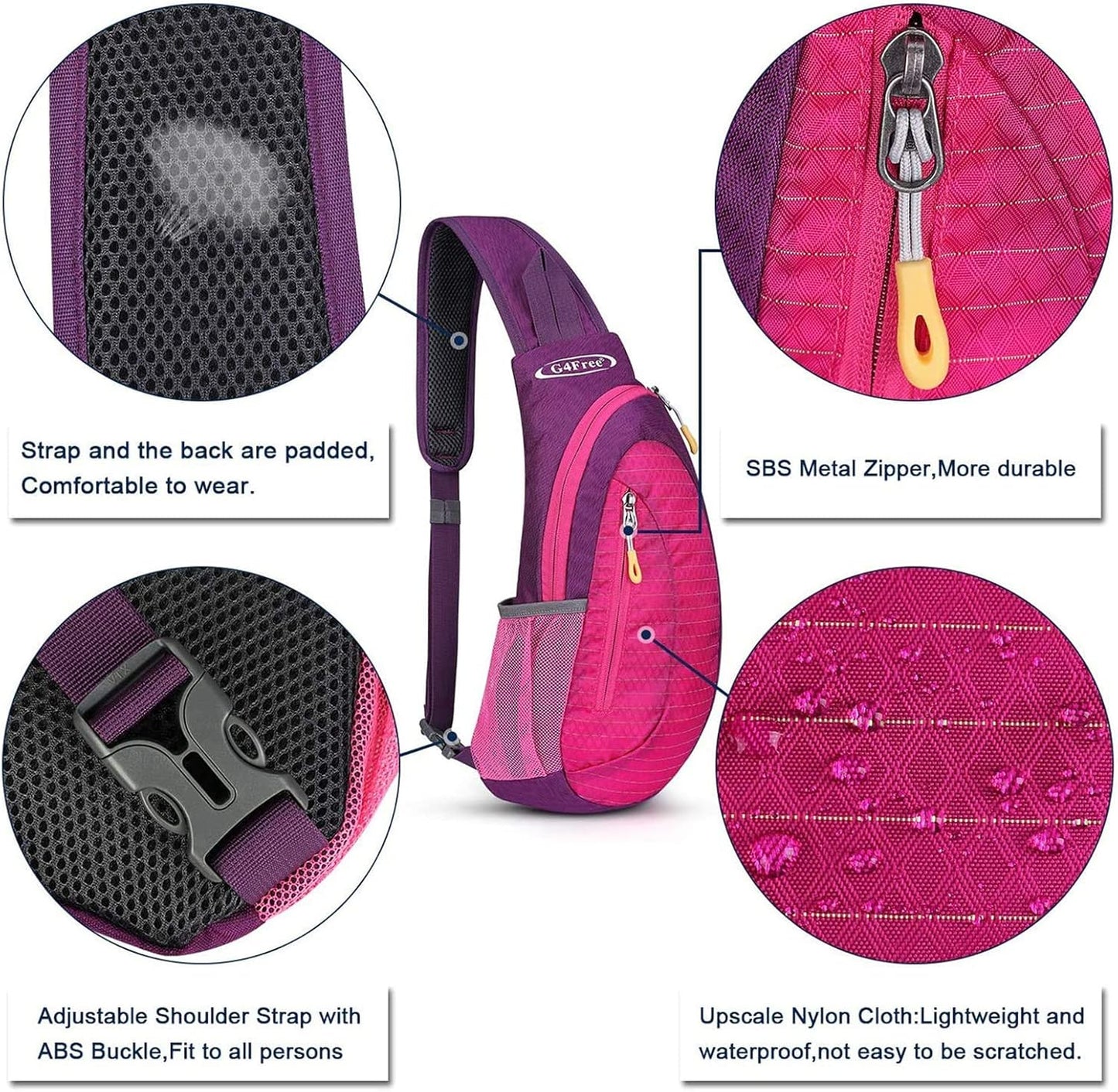 G4Free Sling Bag for Men Women, Small Crossbody Backpack Lightweight Chest Shoulder Bags for Travel, Outdoor and Sports (Rose)