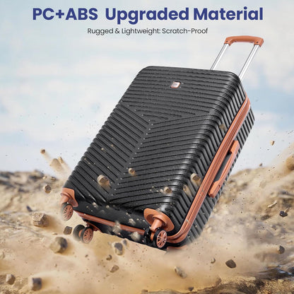 Hoteel 4 Piece Luggage Set (4-YEAR WARRANTY) Carry on ABS+PC Hard Shell Suitcase with Spinner Wheels & TSA Lock (Black)