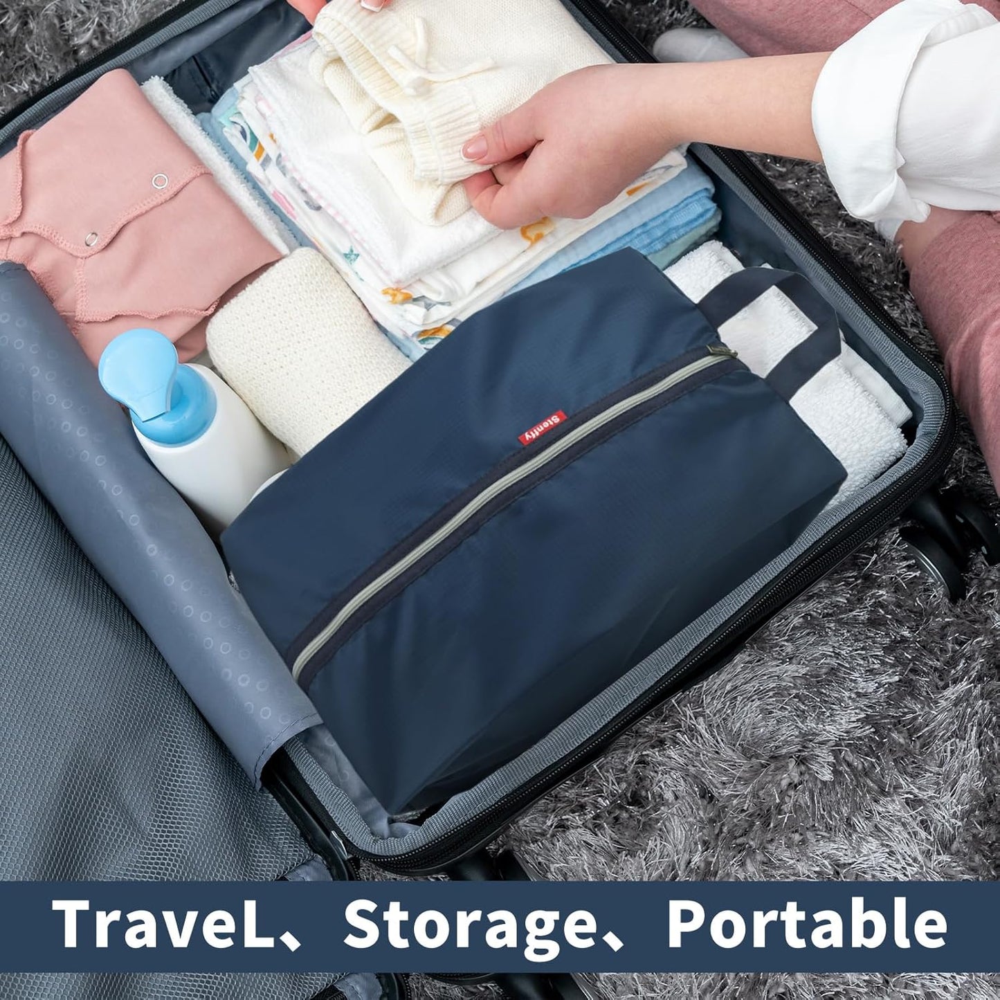 6pcs Portable Shoe Organizer, Travel Pouches with Zipper, Golf Shoe Bags, Clothes Bags, Soccer Cleats Bag Shoe Pouch for Gym, Waterproof, Odor-Resistant (Navy Blue)