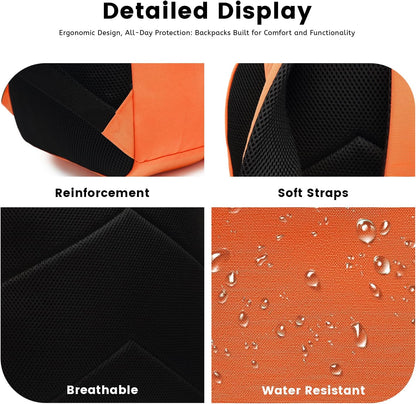 Lanola Basic Multi-Pocket Multipurpose Backpack Classical Water Resistant Student Bookbag For School Business Travel or Casual Daypack Backpacks For Men Or Women - Orange